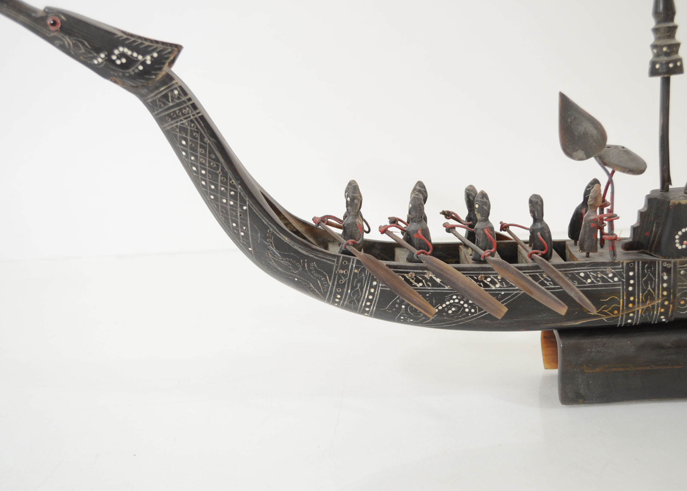 Decorative Tribal Buffalo Horn Carved Rowing Boat