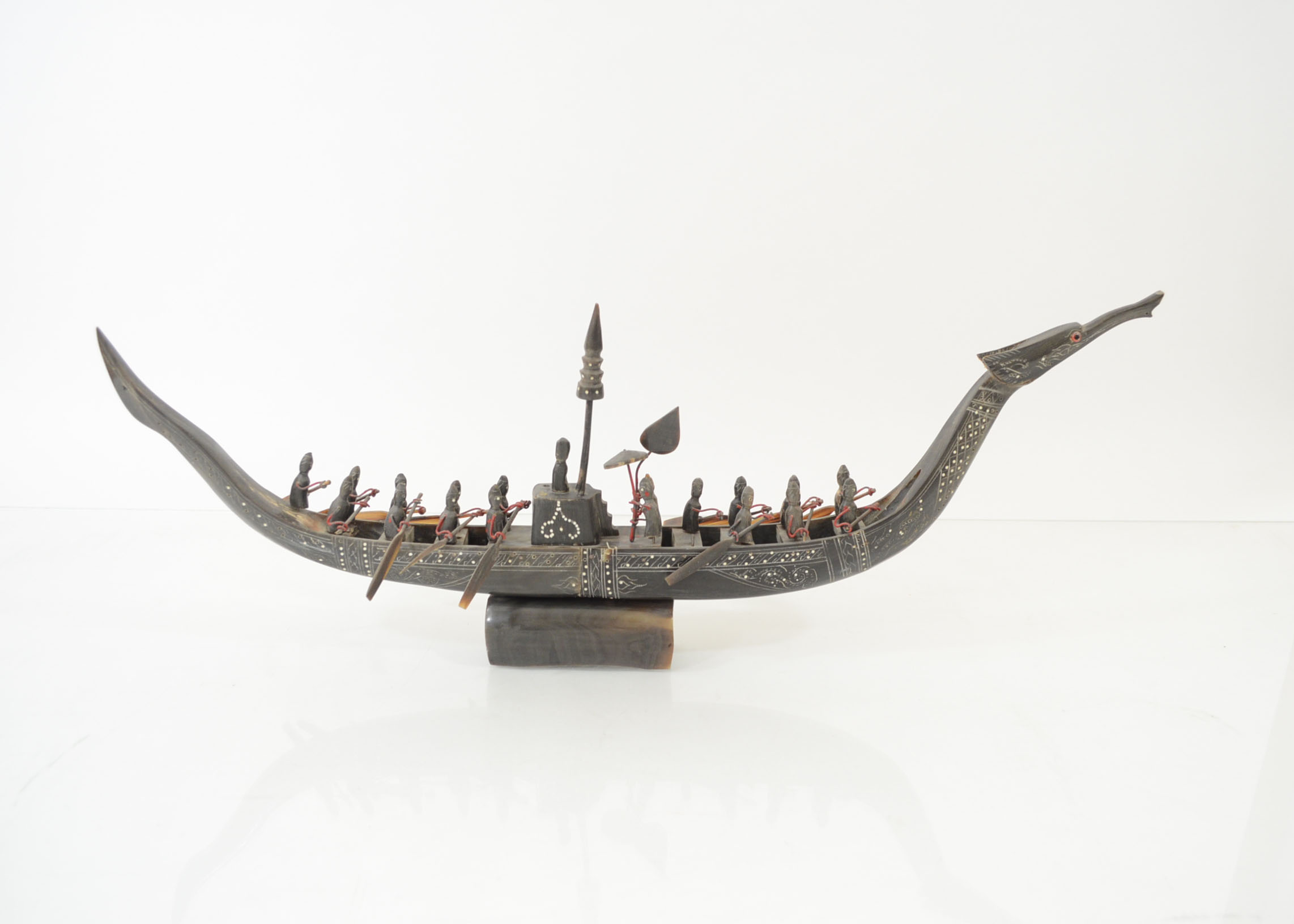 Decorative Tribal Buffalo Horn Carved Rowing Boat