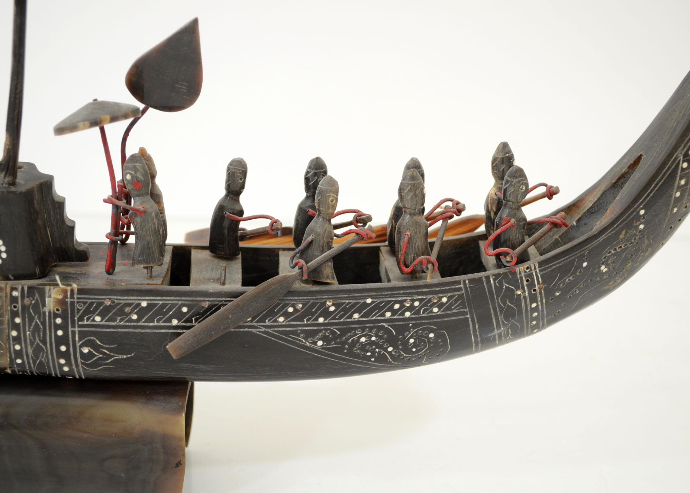 Decorative Tribal Buffalo Horn Carved Rowing Boat