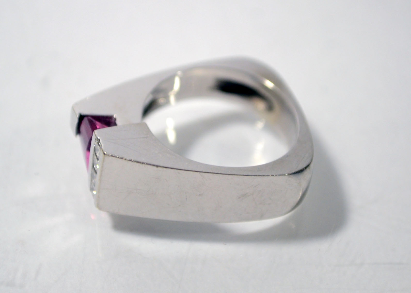 18K White Gold Pink Tourmaline And Diamond Ring