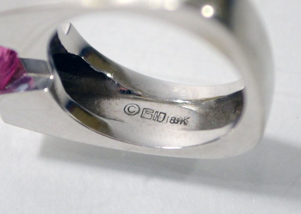 18K White Gold Pink Tourmaline And Diamond Ring