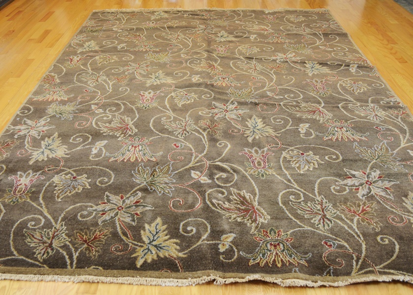 Persian Style Mocha Floral Wool Area Rug