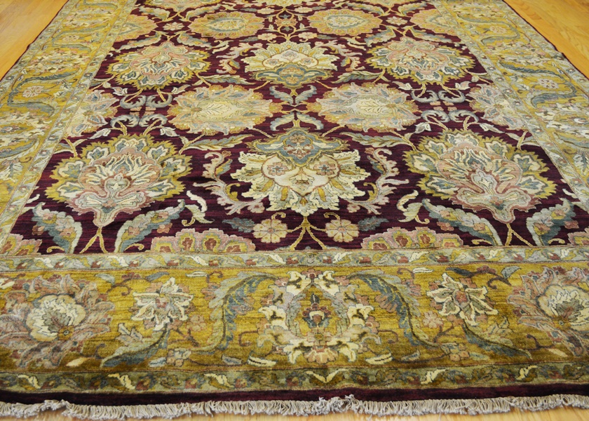 Agra Style Eggplant Hand Woven Wool Area Rug