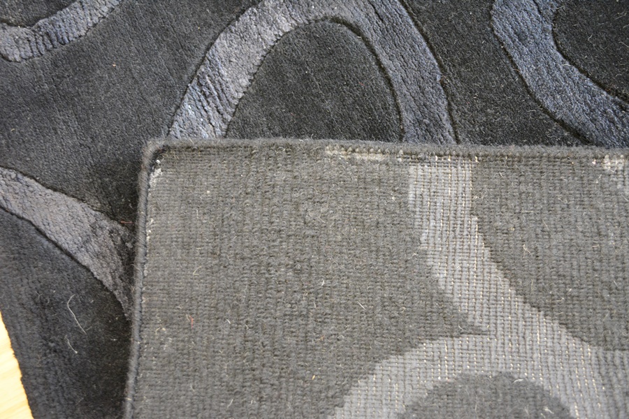 Tibetan Style Contemporary Black and Charcoal Wool Area Rug