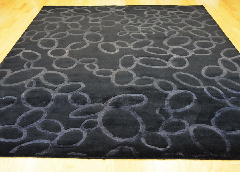 Tibetan Style Contemporary Black and Charcoal Wool Area Rug