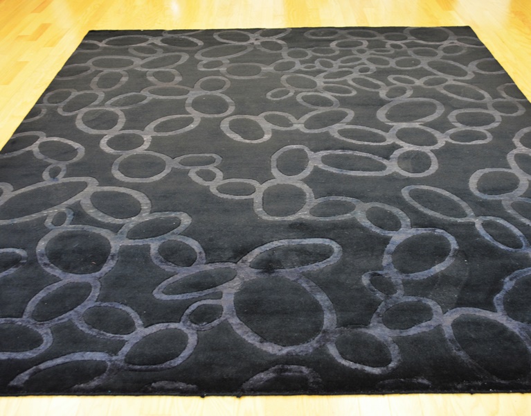 Tibetan Style Contemporary Black and Charcoal Wool Area Rug