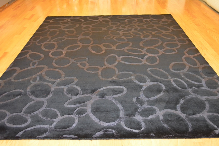 Tibetan Style Contemporary Black and Charcoal Wool Area Rug