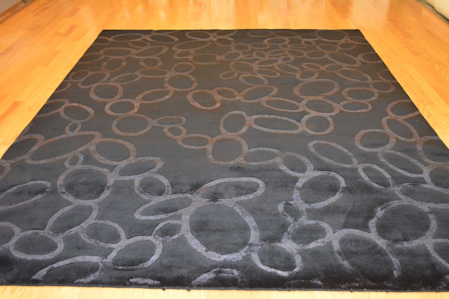 Tibetan Style Contemporary Black and Charcoal Wool Area Rug