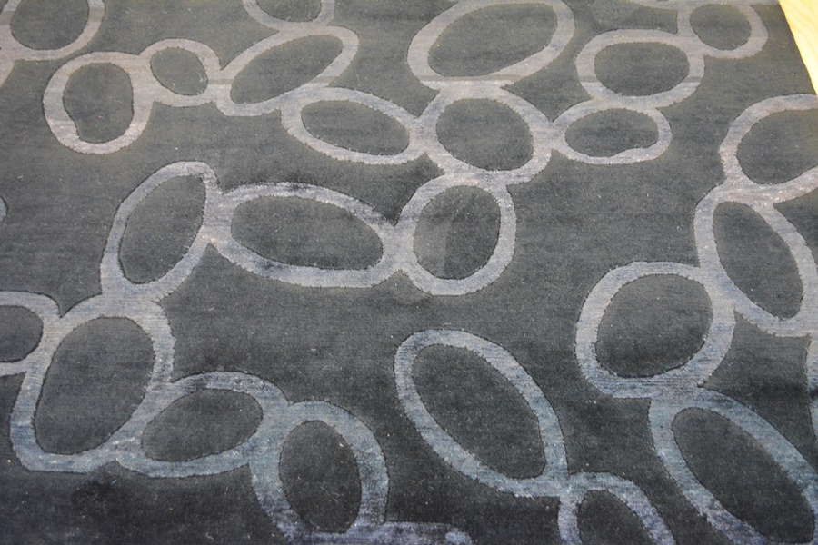 Tibetan Style Contemporary Black and Charcoal Wool Area Rug