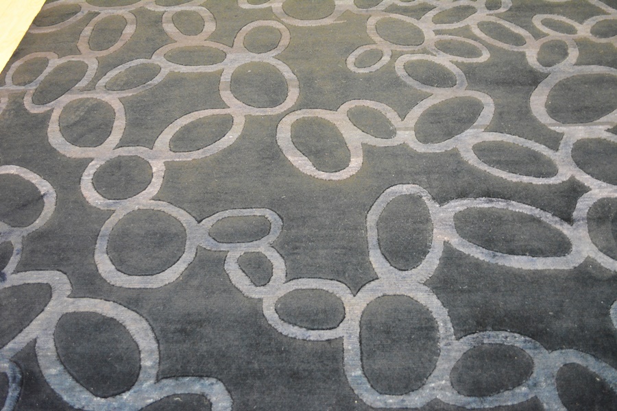 Tibetan Style Contemporary Black and Charcoal Wool Area Rug