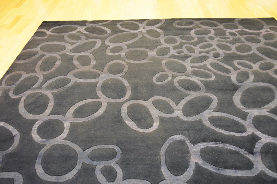 Tibetan Style Contemporary Black and Charcoal Wool Area Rug