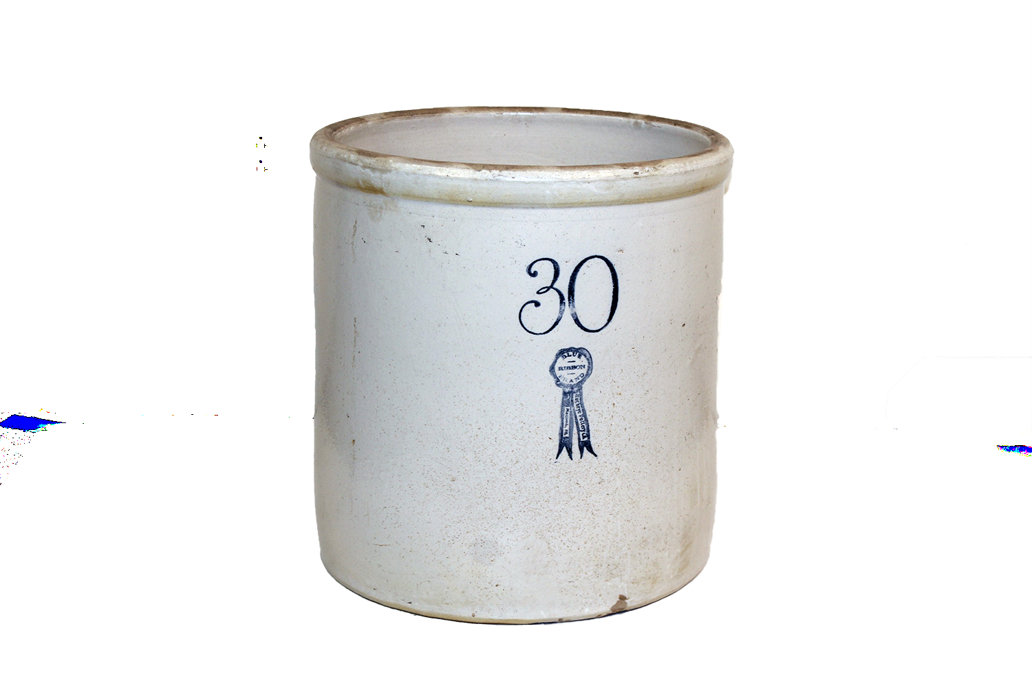 Antique Thirty Gallon Blue Ribbon Crock by Buckeye Pottery