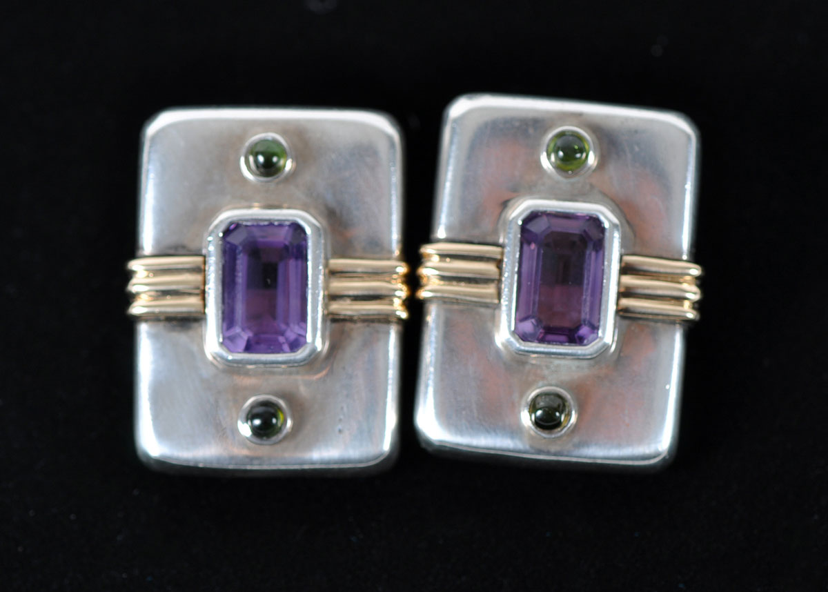 Sterling Silver on 14k Gold Earrings and Pin Set