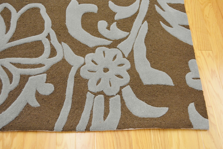 Acanthus Leaf Steel Blue and Mocha High/Low Wool Area Rug
