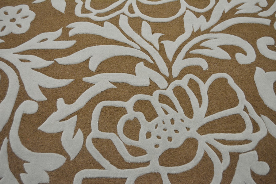 Acanthus Leaf Steel Blue and Mocha High/Low Wool Area Rug