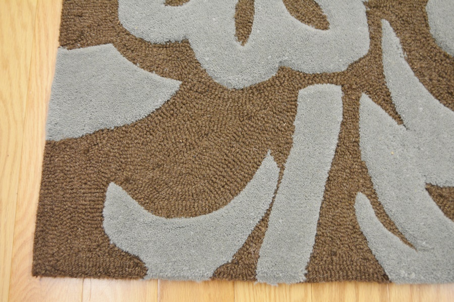 Acanthus Leaf Steel Blue and Mocha High/Low Wool Area Rug