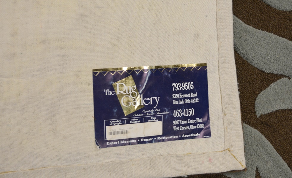 Acanthus Leaf Steel Blue and Mocha High/Low Wool Area Rug