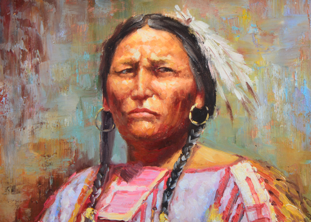 H. Hartmann Oil on Board Portrait of Native American
