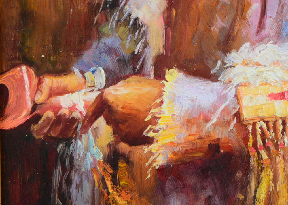 H. Hartmann Oil on Board Portrait of Native American