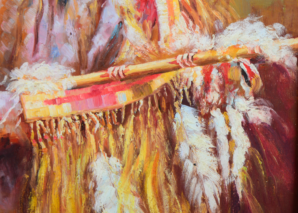 H. Hartmann Oil on Board Portrait of Native American