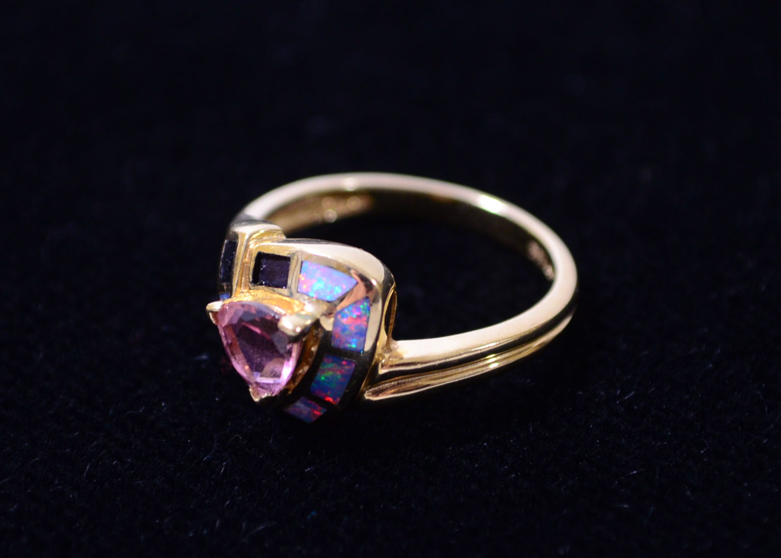 14K Yellow Gold Pink Tourmaline and Opal Ring
