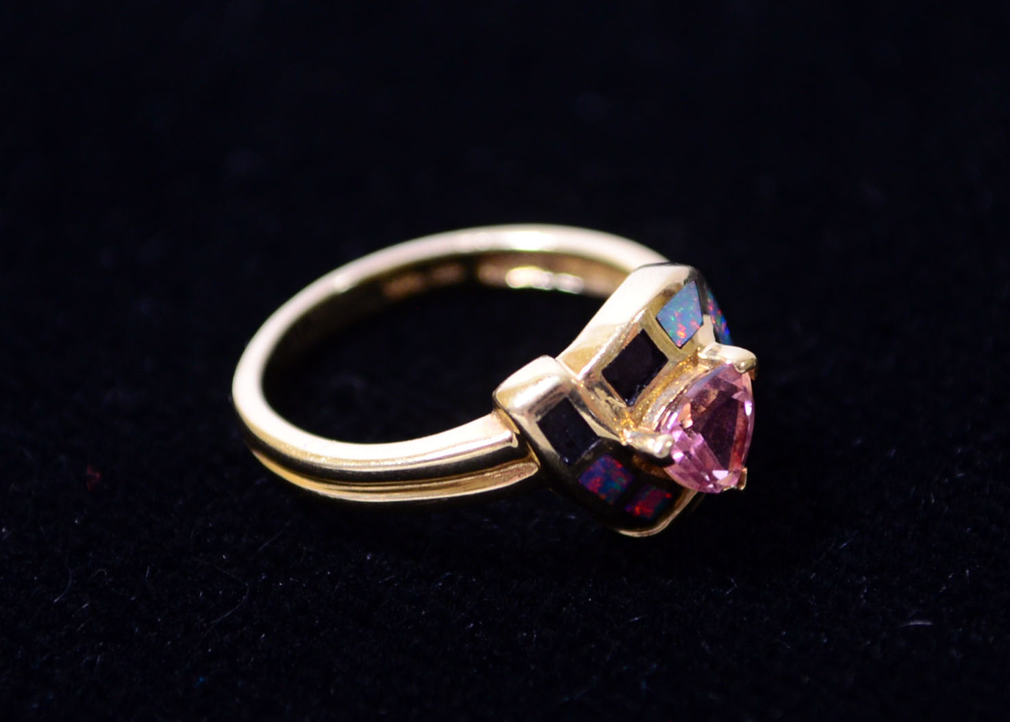 14K Yellow Gold Pink Tourmaline and Opal Ring