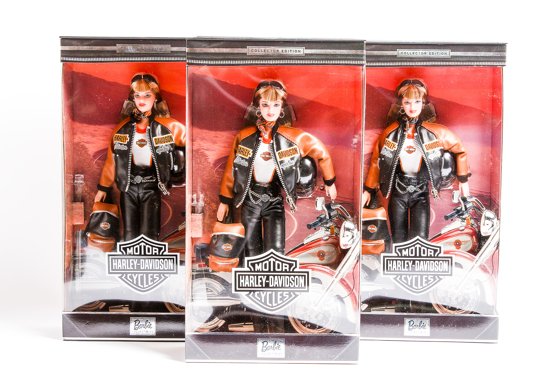 Trio of Collectible Harley Davidson Barbie Dolls