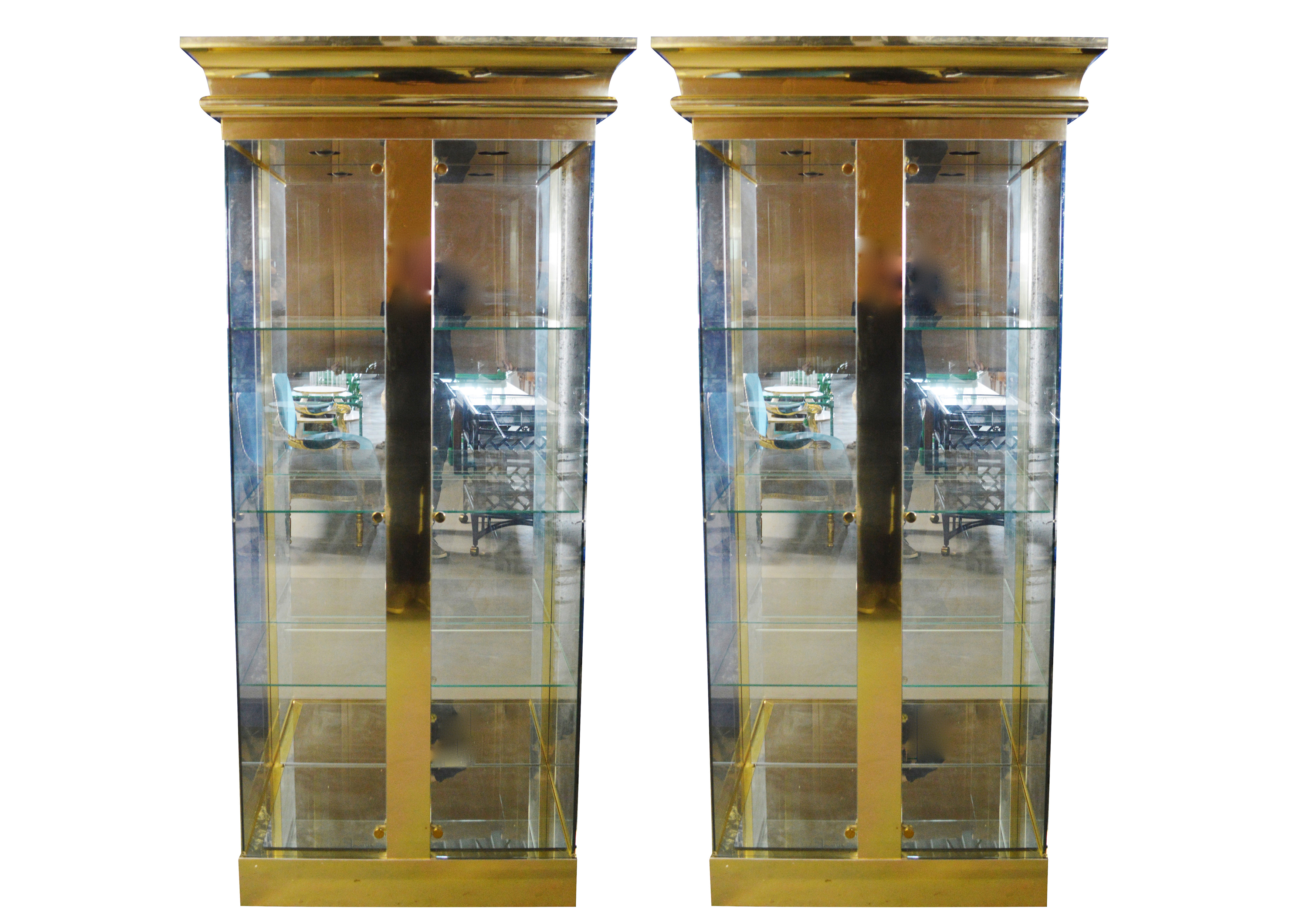 Pair of Brass and Glass Curio Cabinets