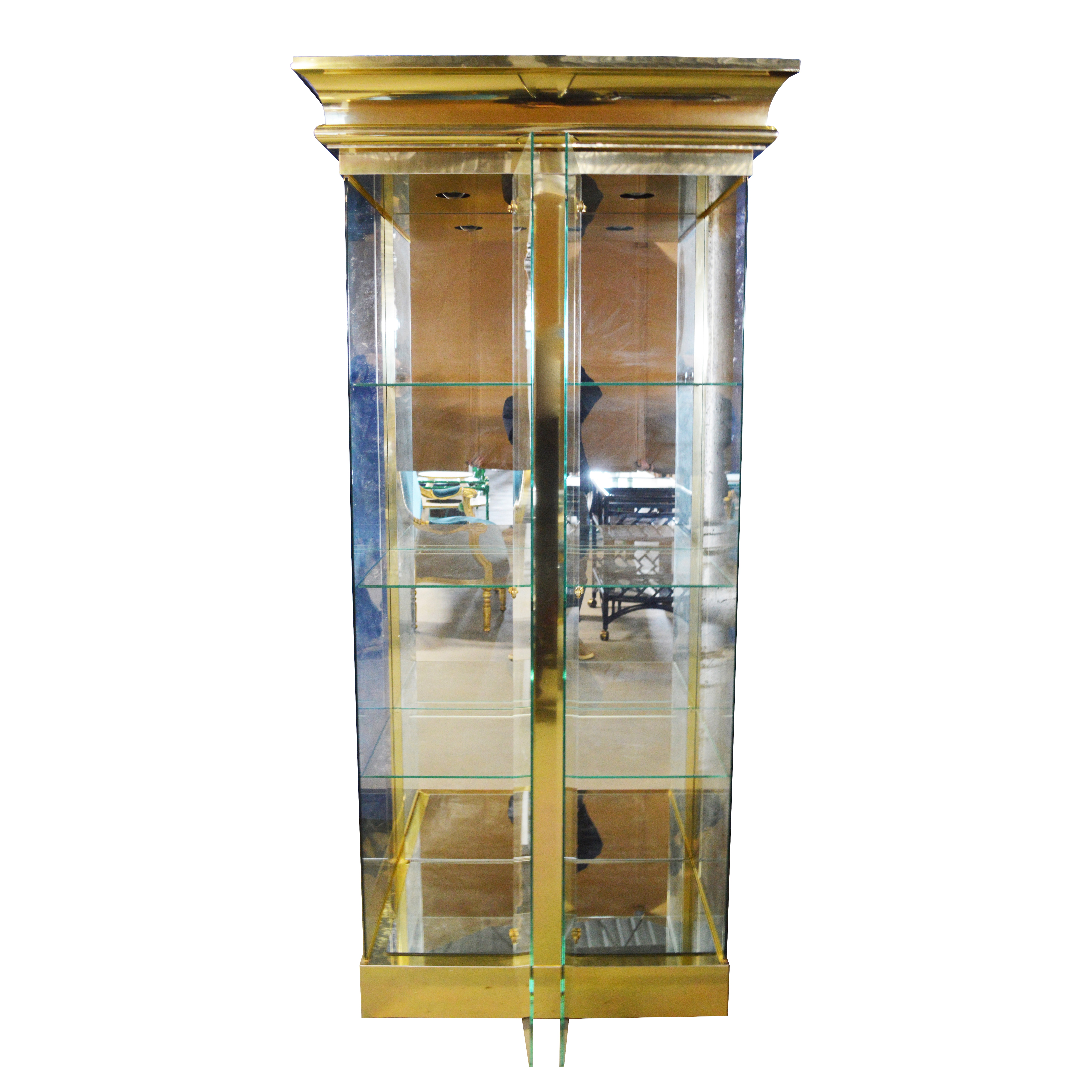 Pair of Brass and Glass Curio Cabinets