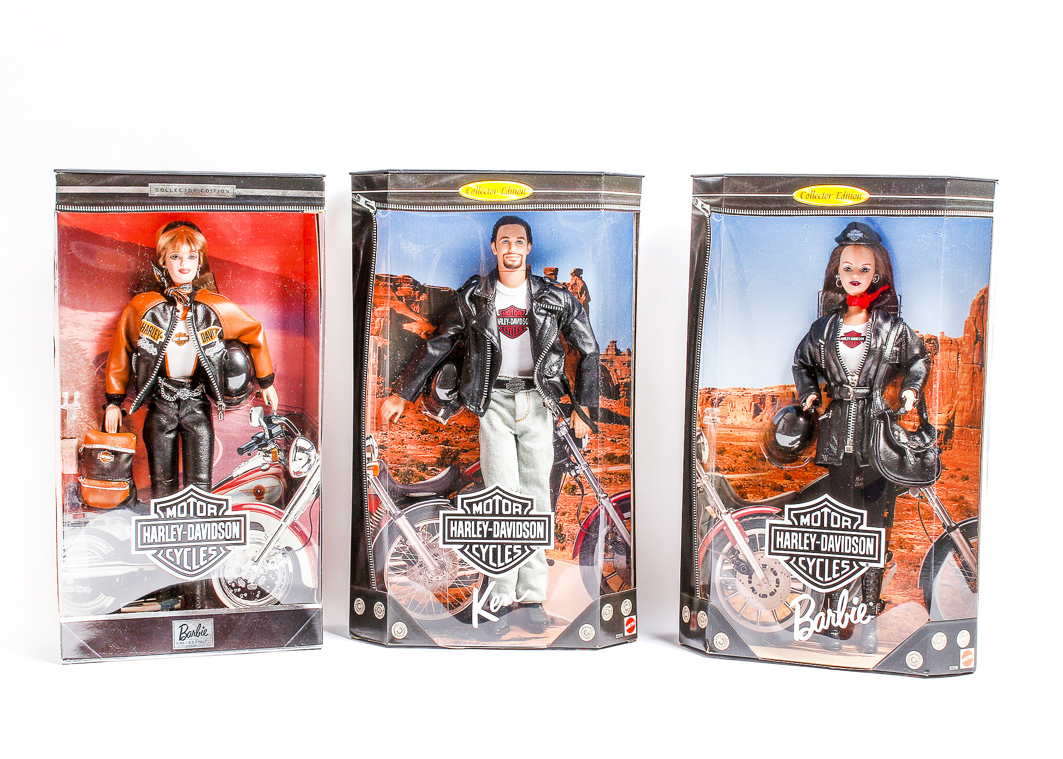 Trio of Harley Davidson Barbie and Ken Dolls