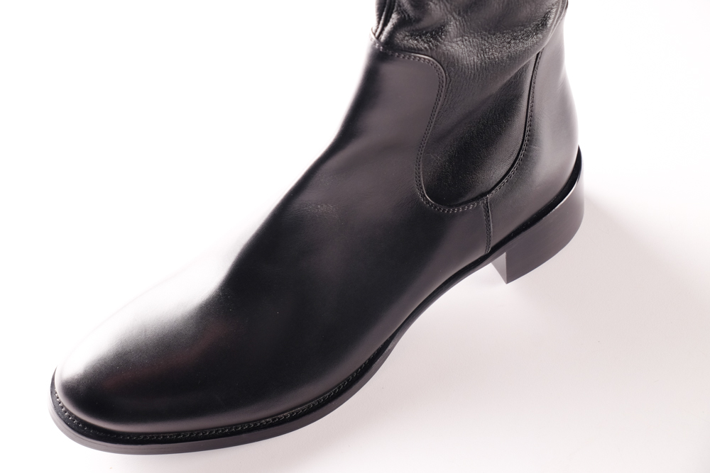 Prada Designer Black Stretch Leather Over The Knee Boot