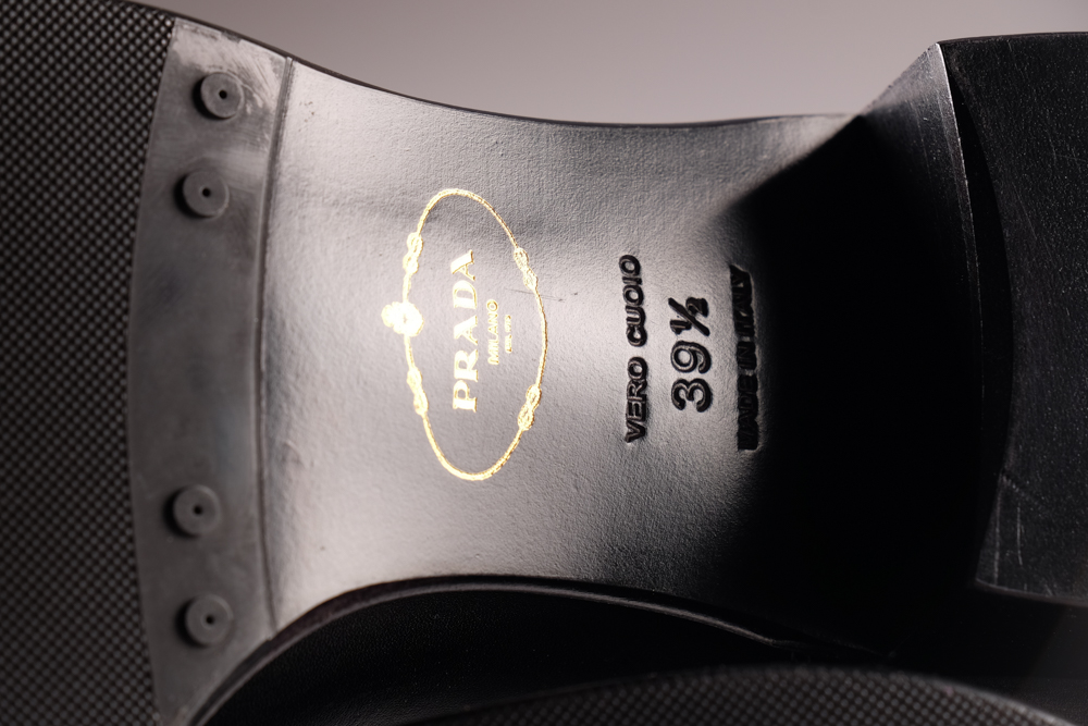 Prada Designer Black Stretch Leather Over The Knee Boot