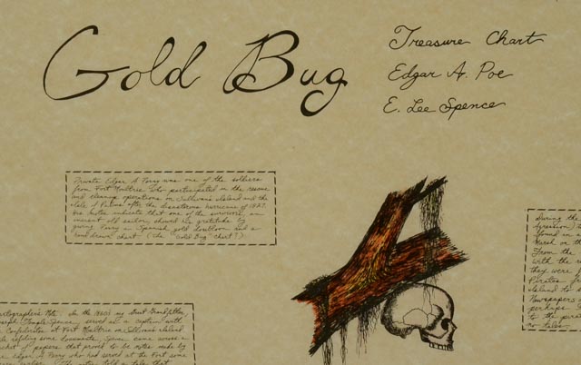 E. Lee Spence Signed Hand-tinted Lithograph "Gold Bug" from Poe