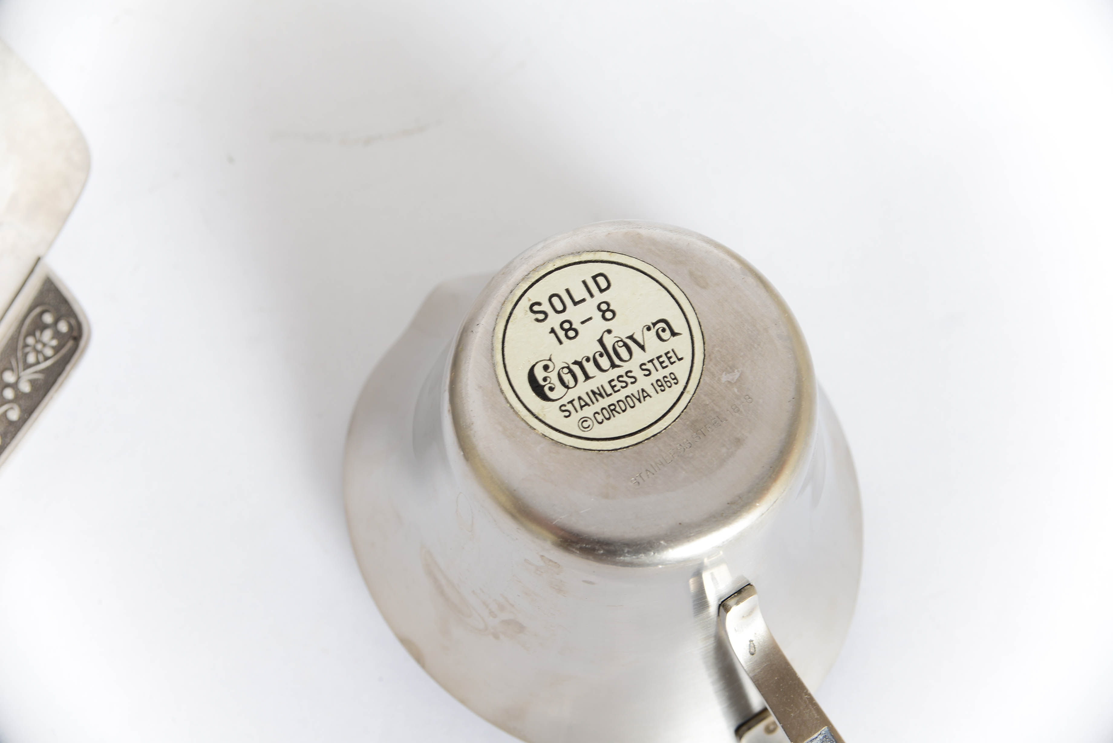 Vintage Three Piece Cordova Stainless Steel Sugar Creamer and Tra