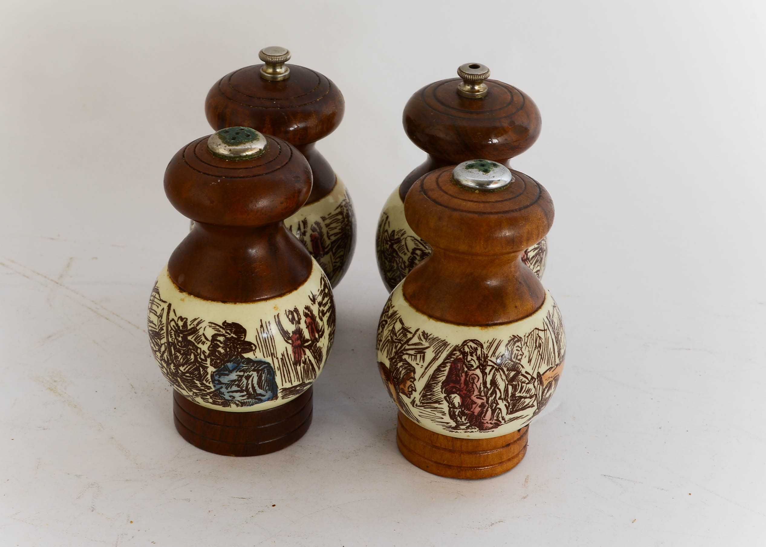 Two Pairs of Vintage English Salt and Pepper Sets