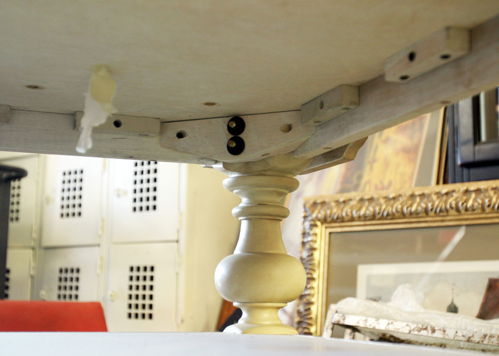 Substantial Wooden Off-White Table with Leaf