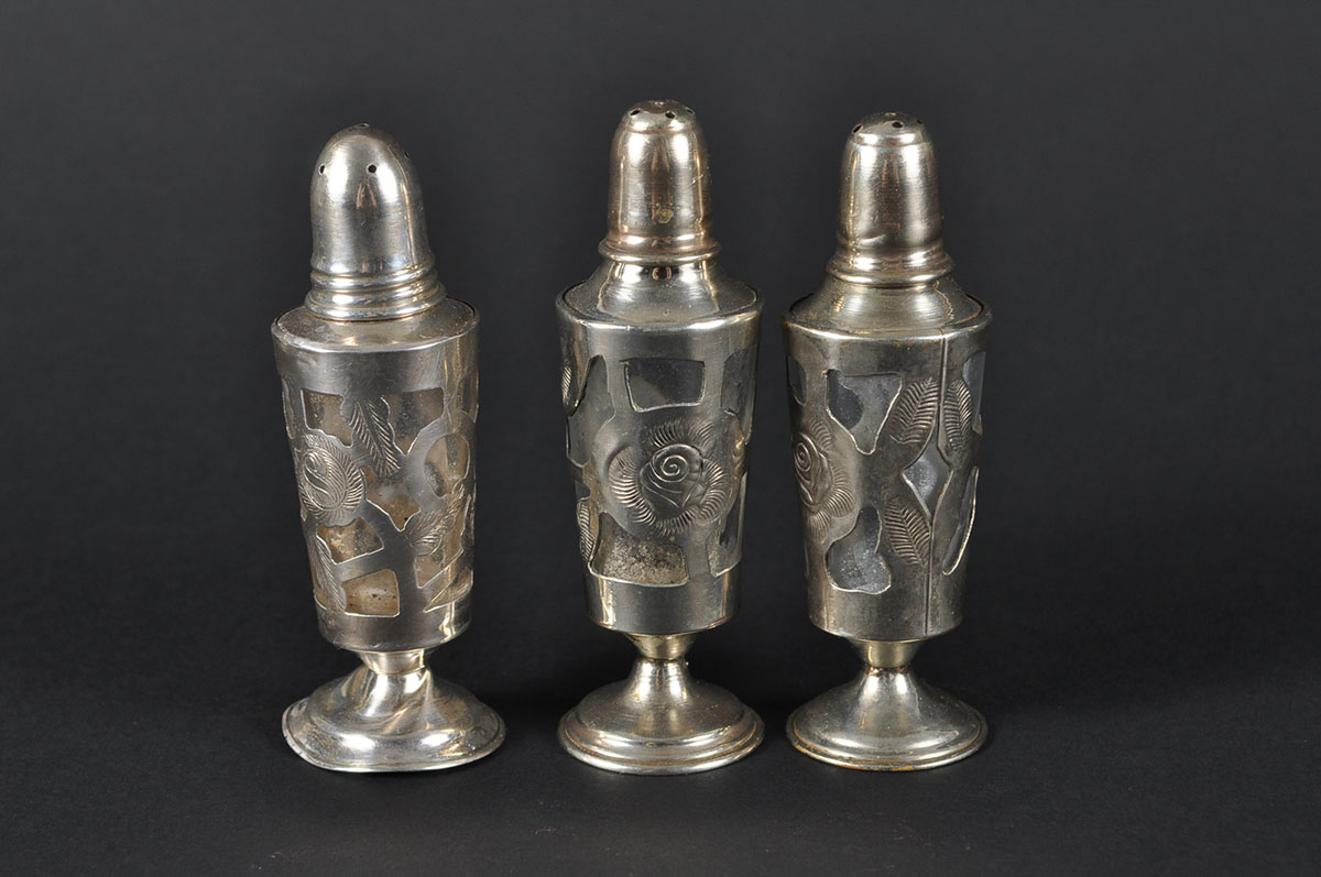 Sterling and Glass Shakers and Toothpick Holders