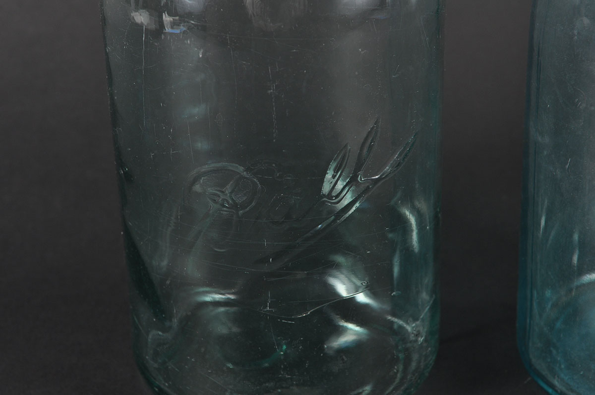 Collection of Vintage Blue Glass Mason Jars with Zinc Lids