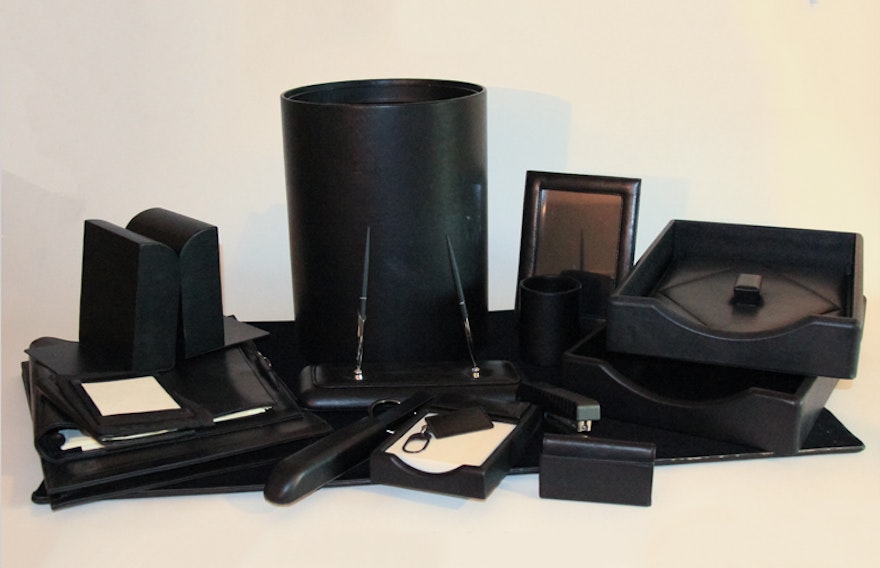 Stuart Kern Black Leather Desk Set