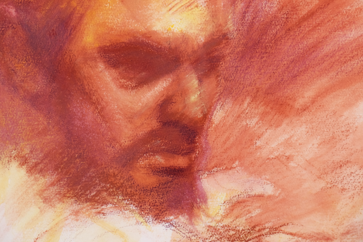 Oil Pastel and Watercolor Portrait of Man