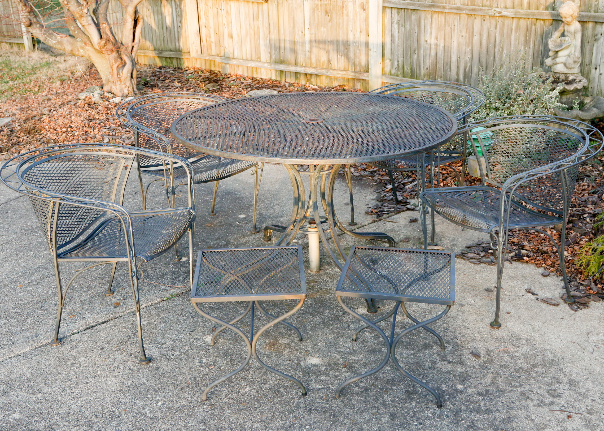 Wrought Iron Outdoor Dining Set with Side Tables