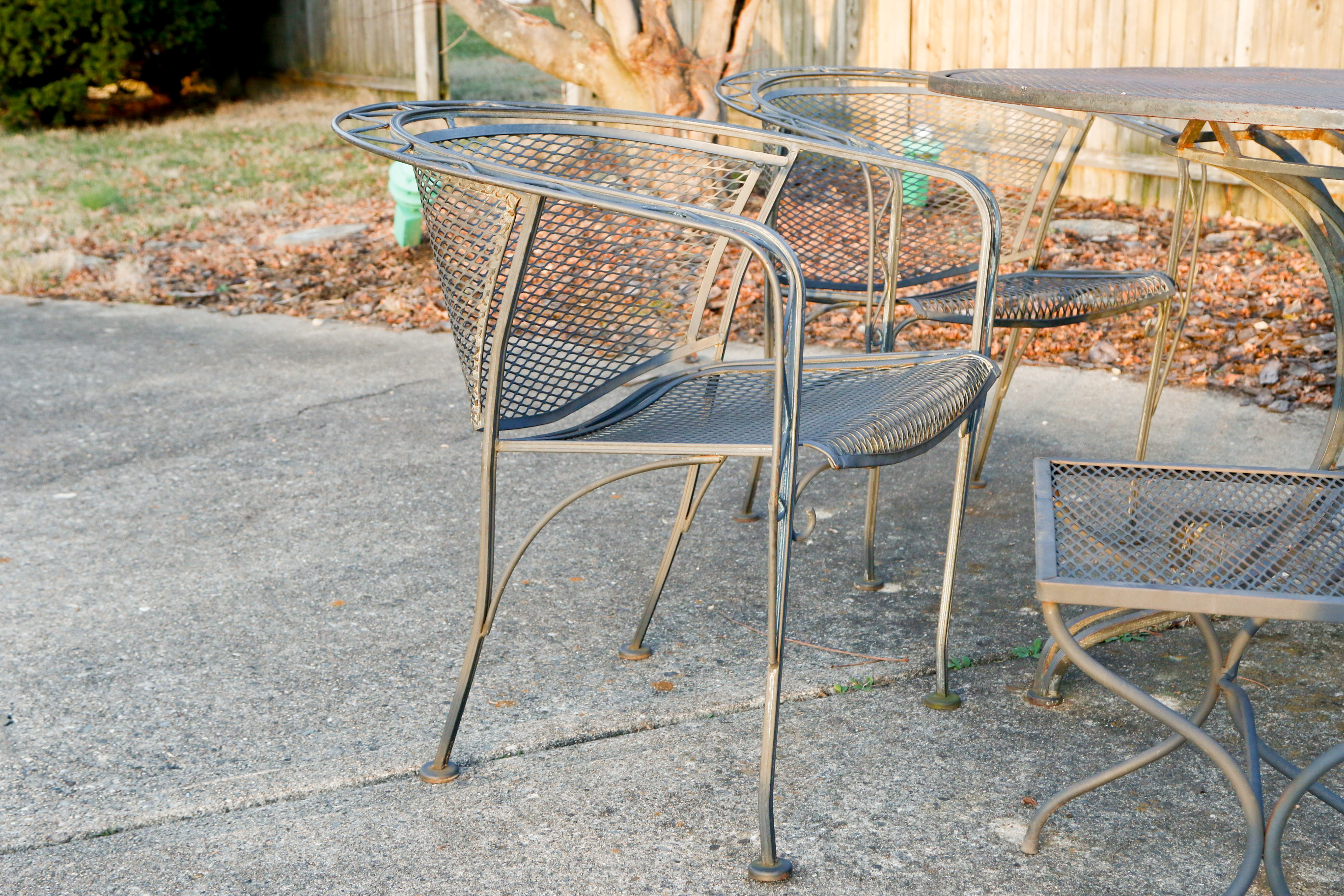 Wrought Iron Outdoor Dining Set with Side Tables