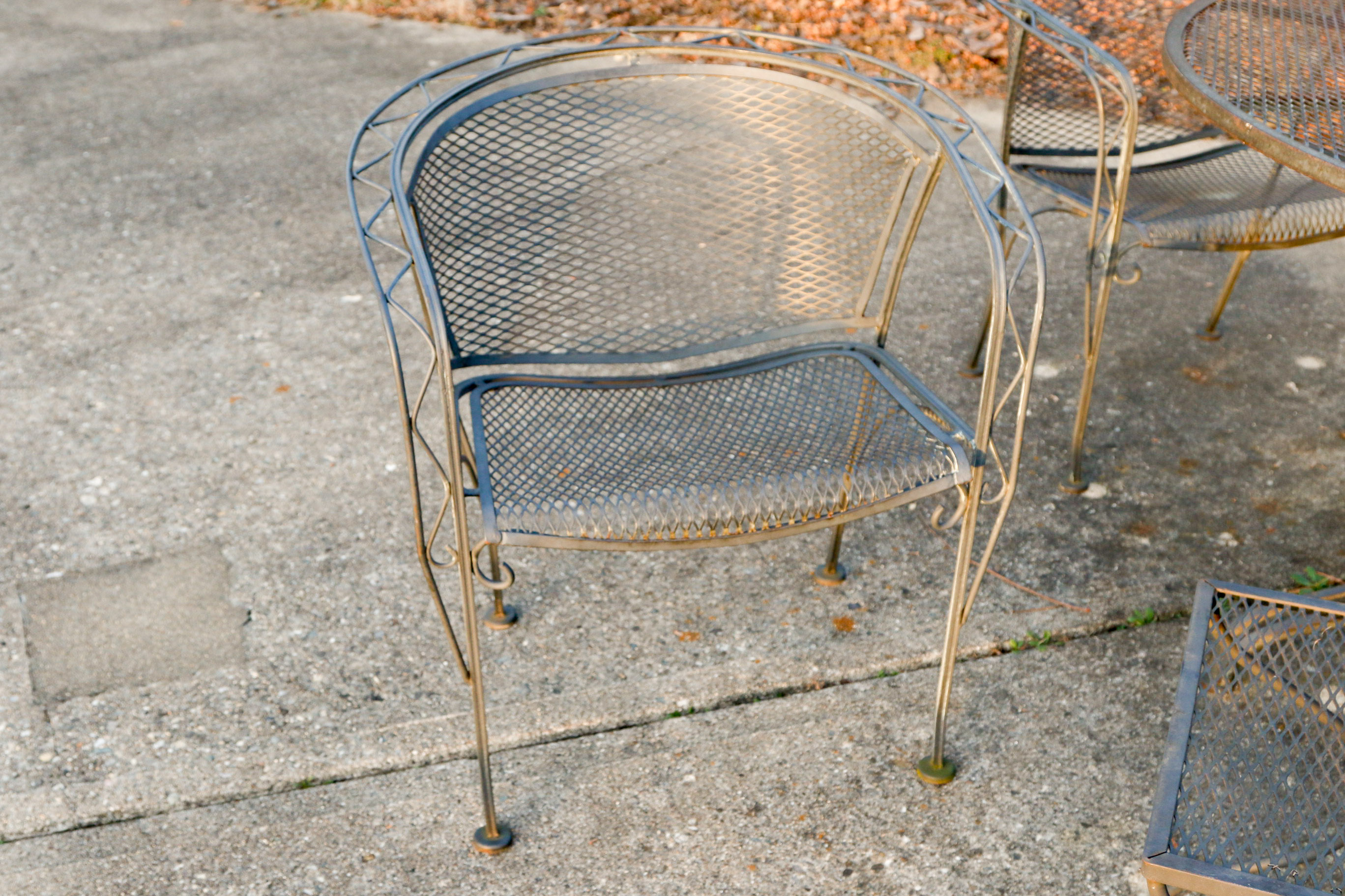 Wrought Iron Outdoor Dining Set with Side Tables