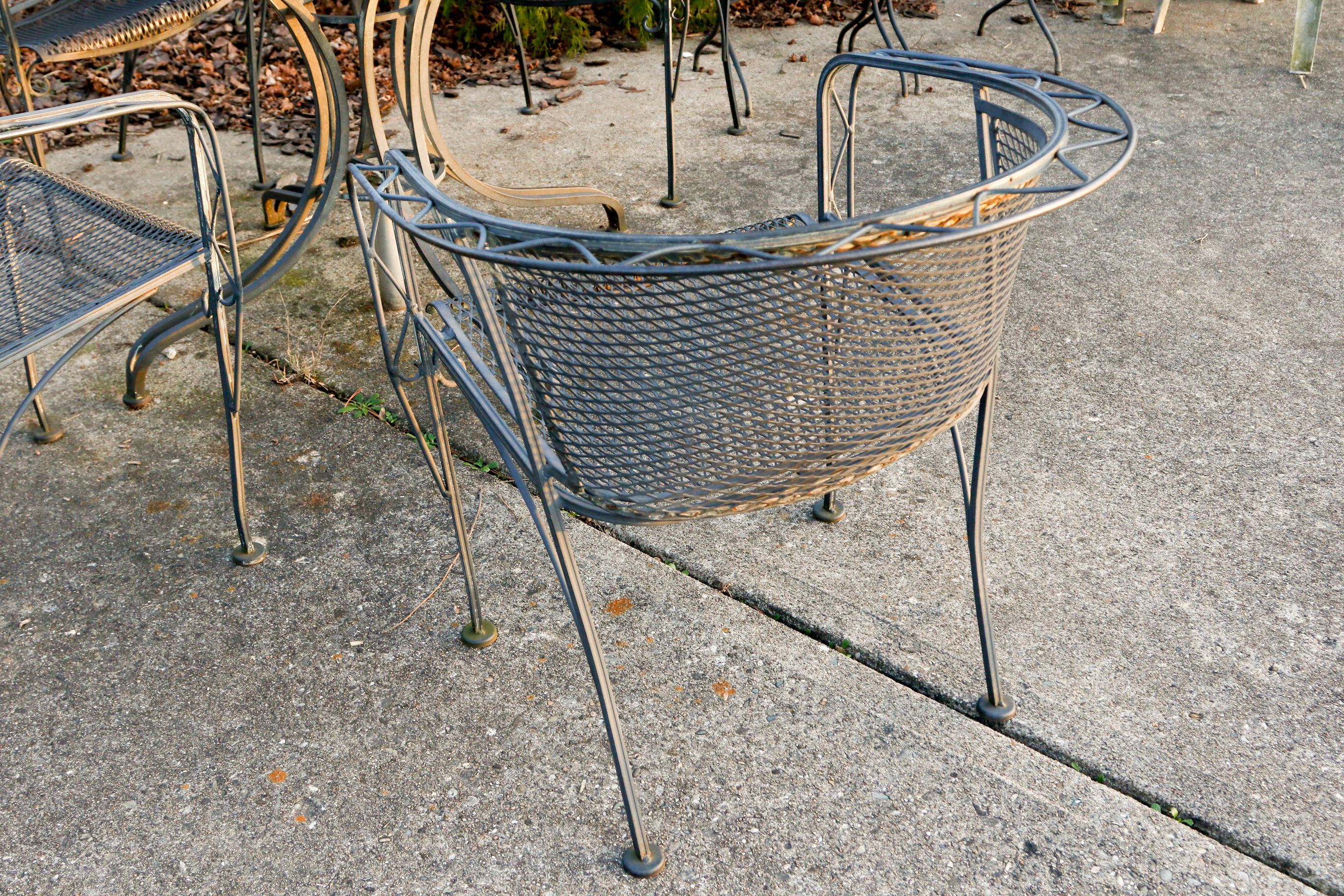 Wrought Iron Outdoor Dining Set with Side Tables