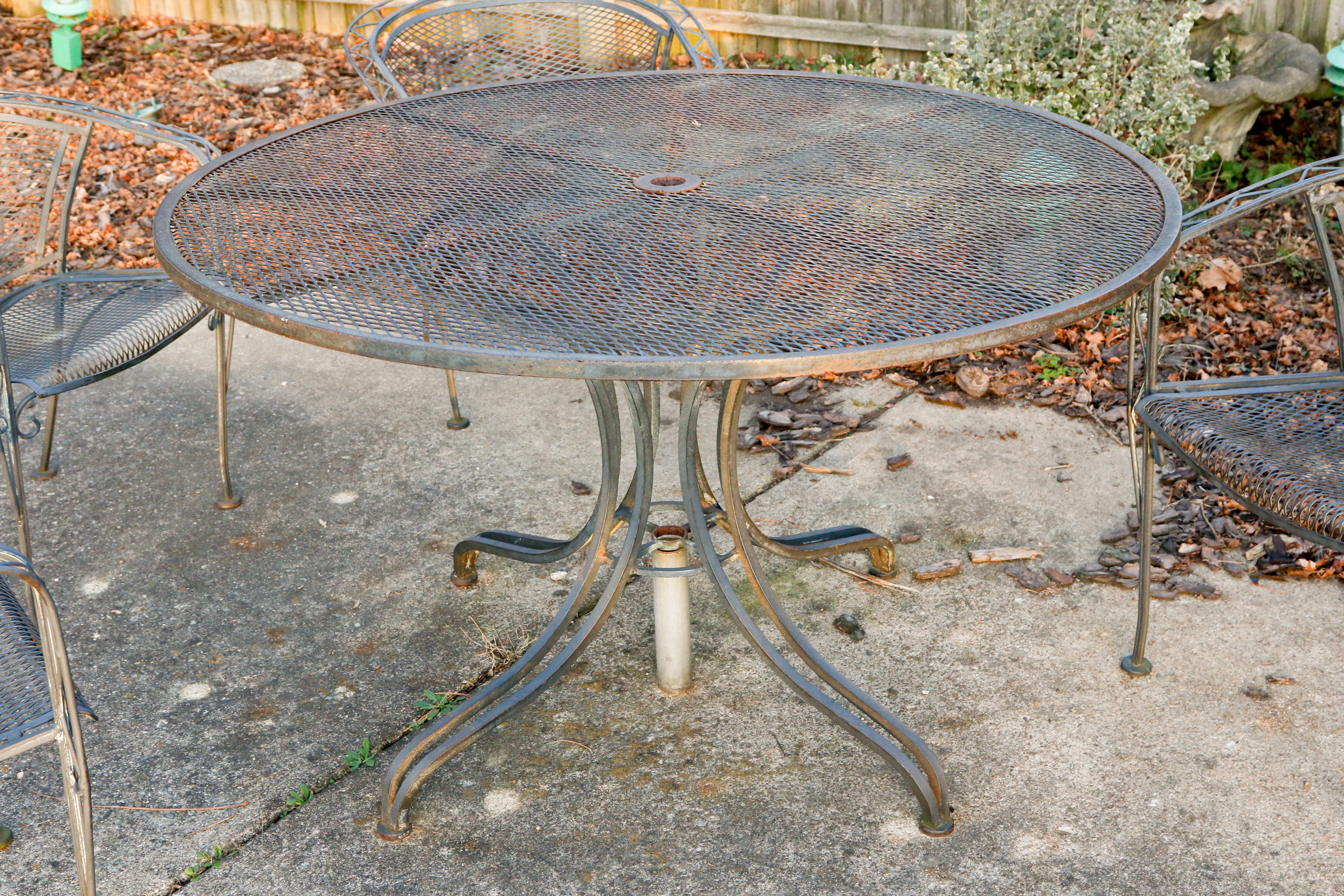 Wrought Iron Outdoor Dining Set with Side Tables