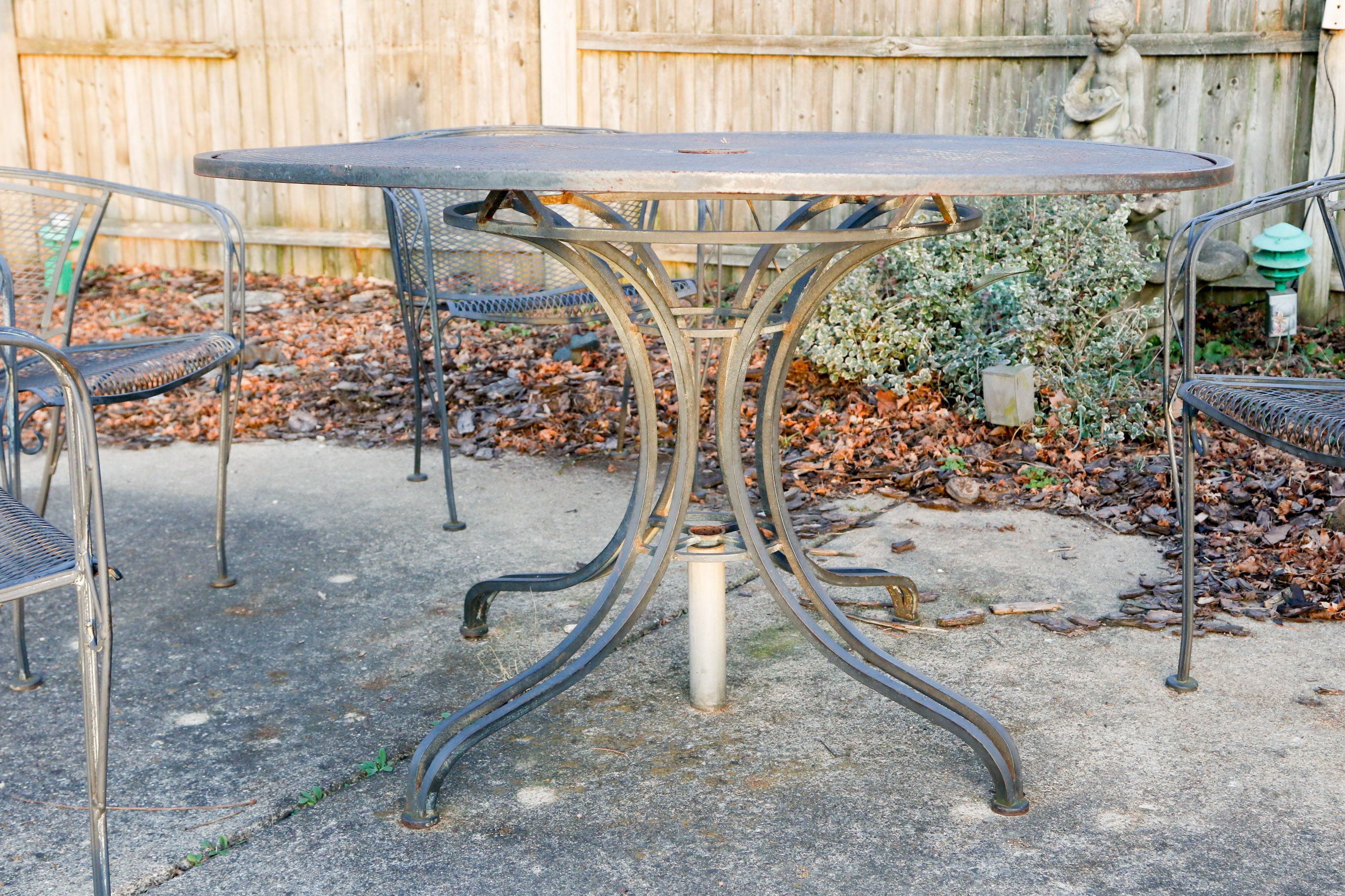 Wrought Iron Outdoor Dining Set with Side Tables