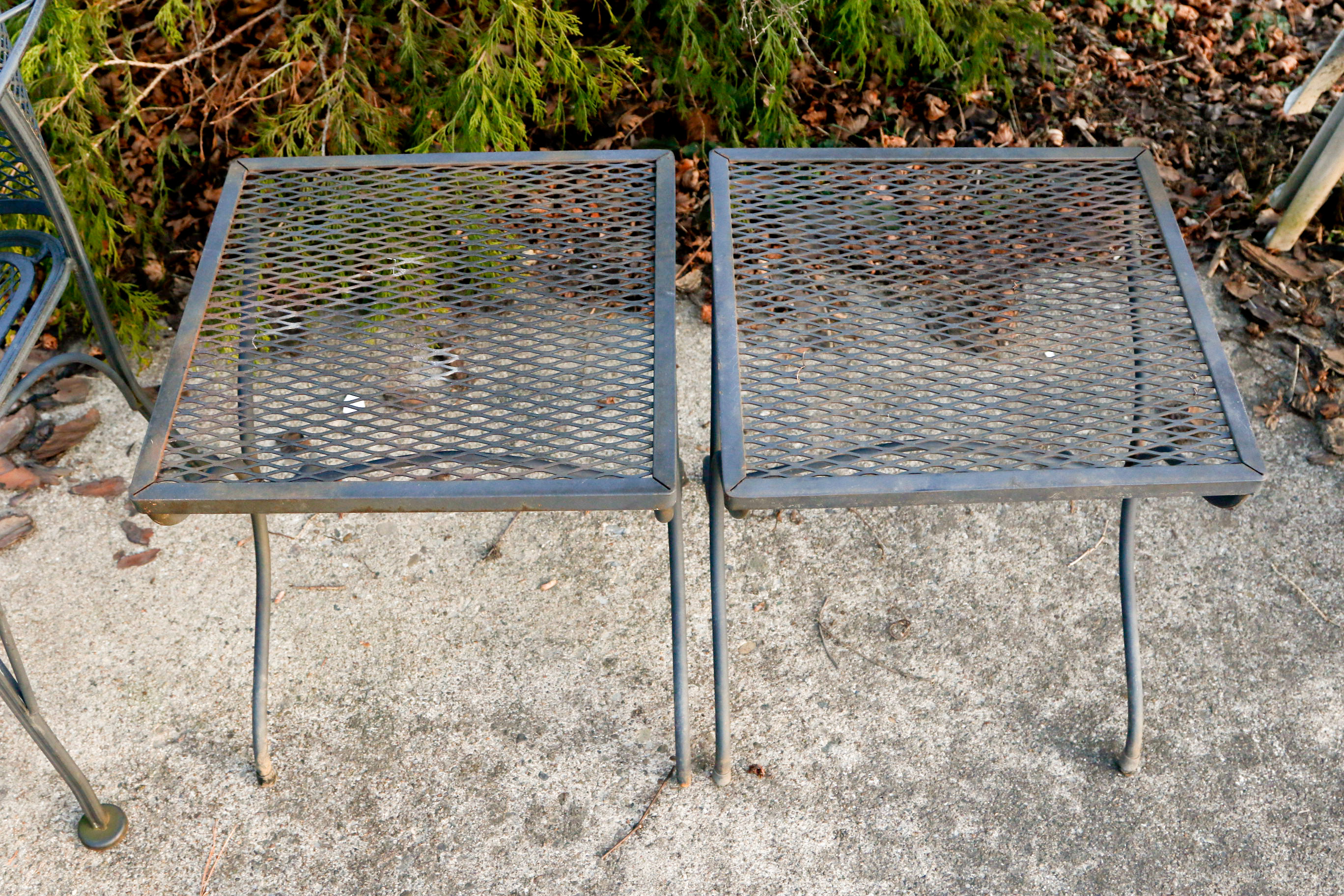 Wrought Iron Outdoor Dining Set with Side Tables