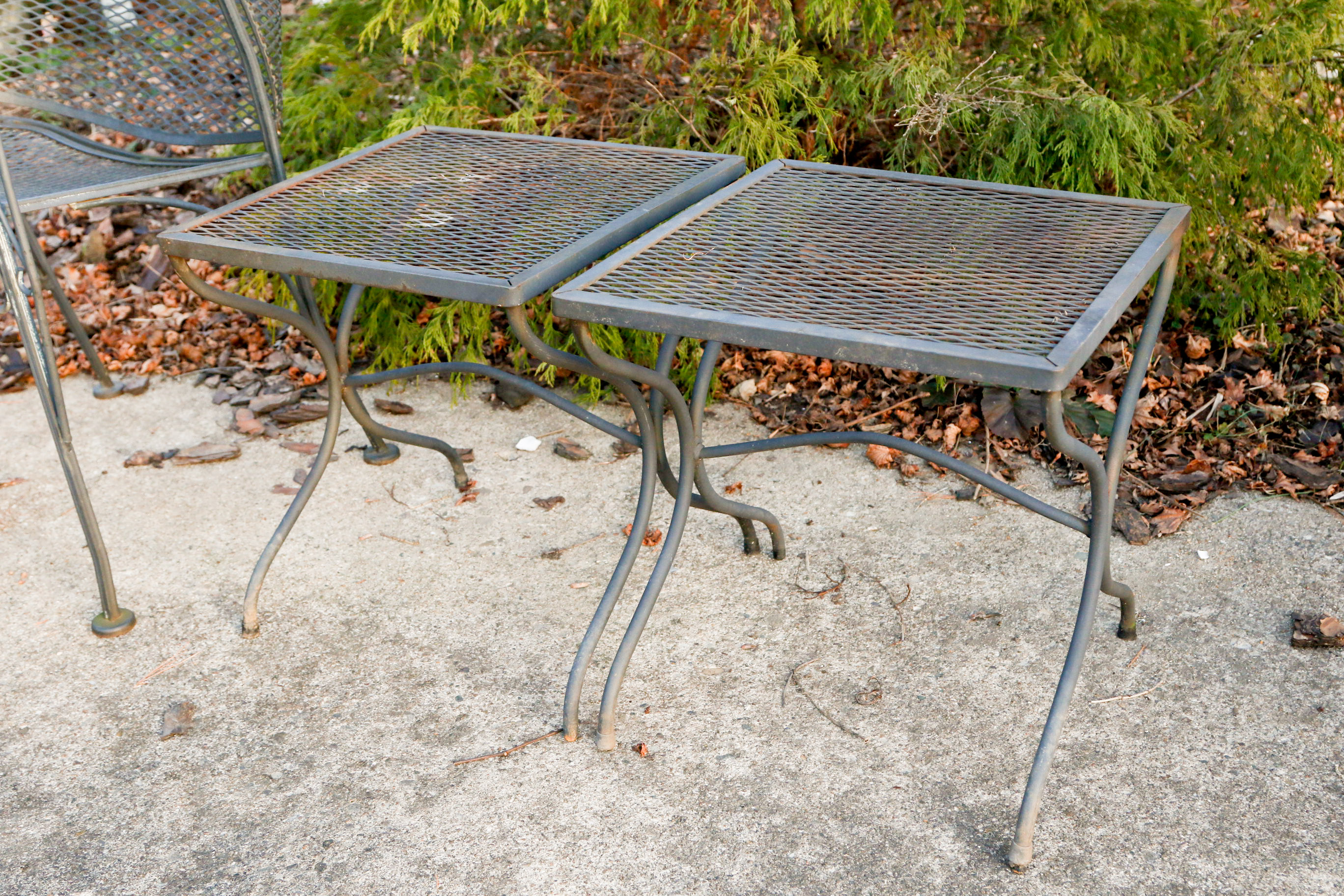 Wrought Iron Outdoor Dining Set with Side Tables