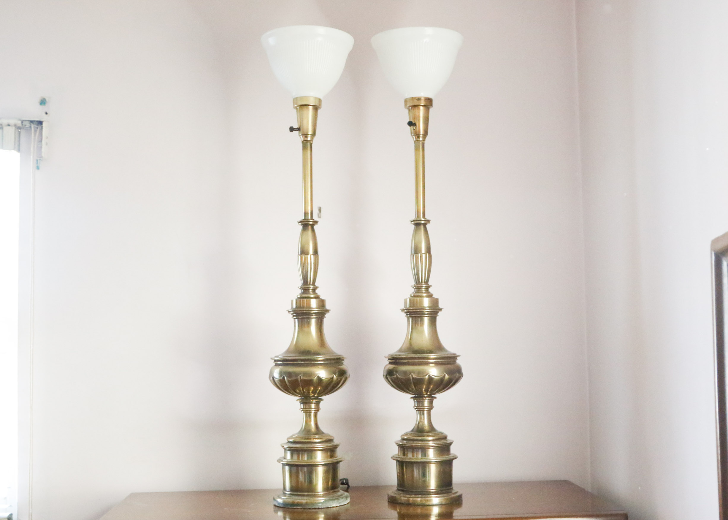 Pair of Stiffel Torchiere Brass Lamps