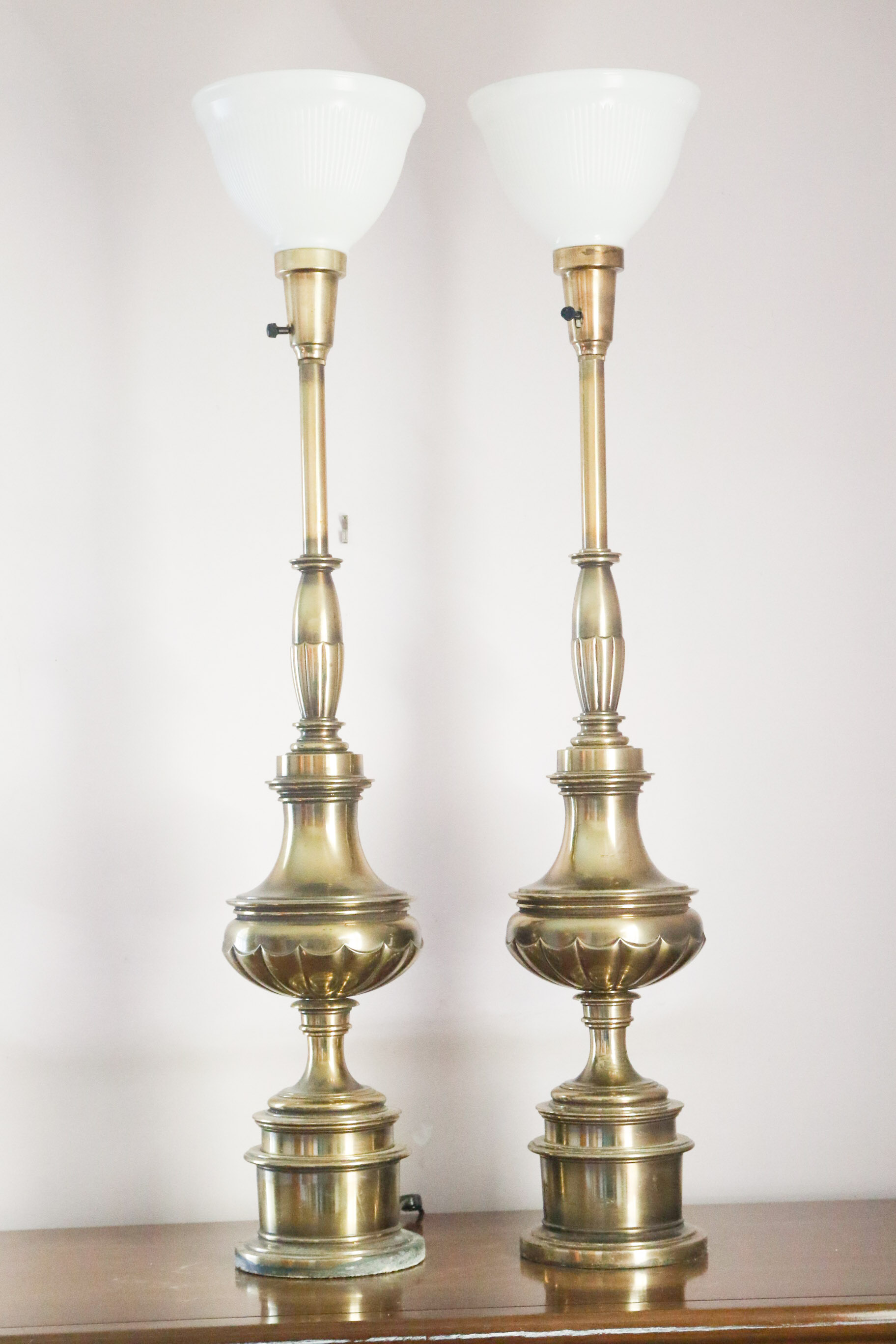 Pair of Stiffel Torchiere Brass Lamps